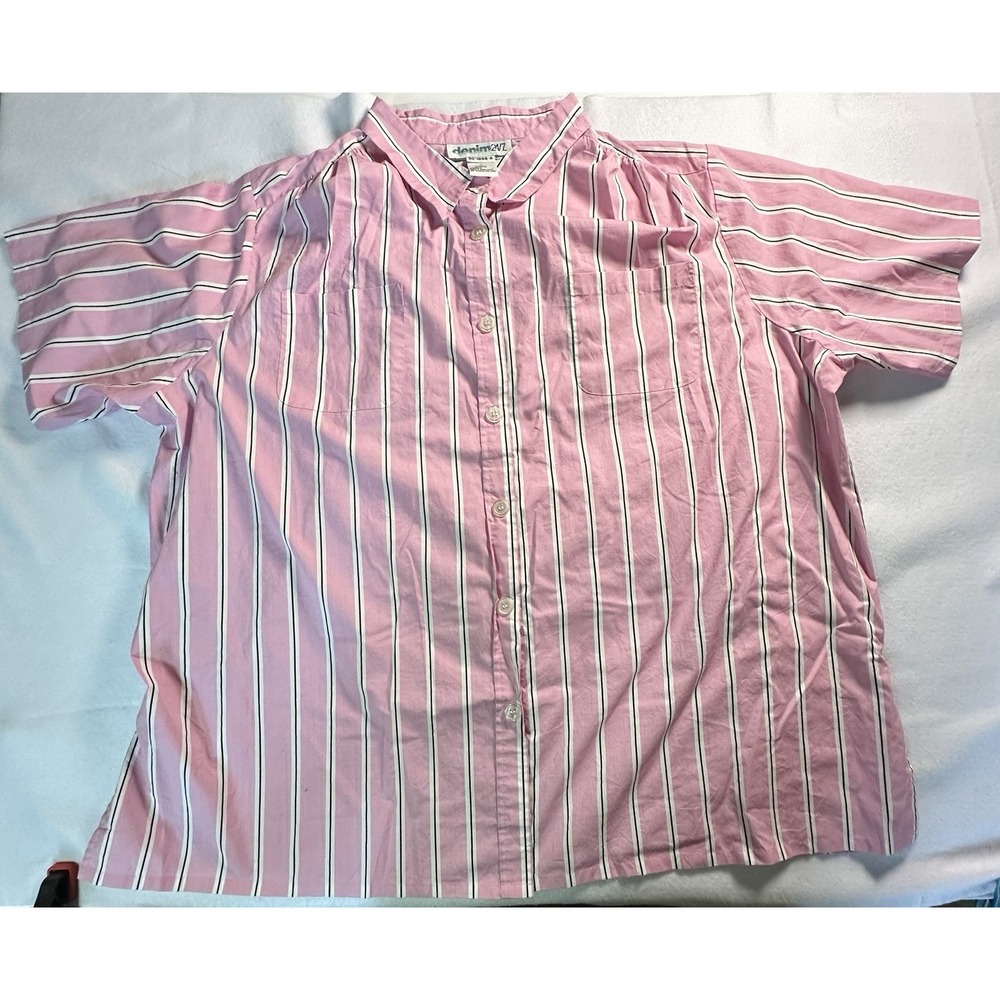 Denim 24/7 Women's Plus Size Top 3XL Pink Stripped Short Sleeve V Neck